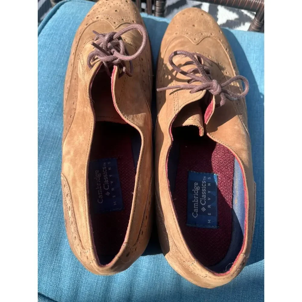 CAMBRIDGE CLASSICS Men's Wingtips Brown Suede Dress Shoes Size 10.5M